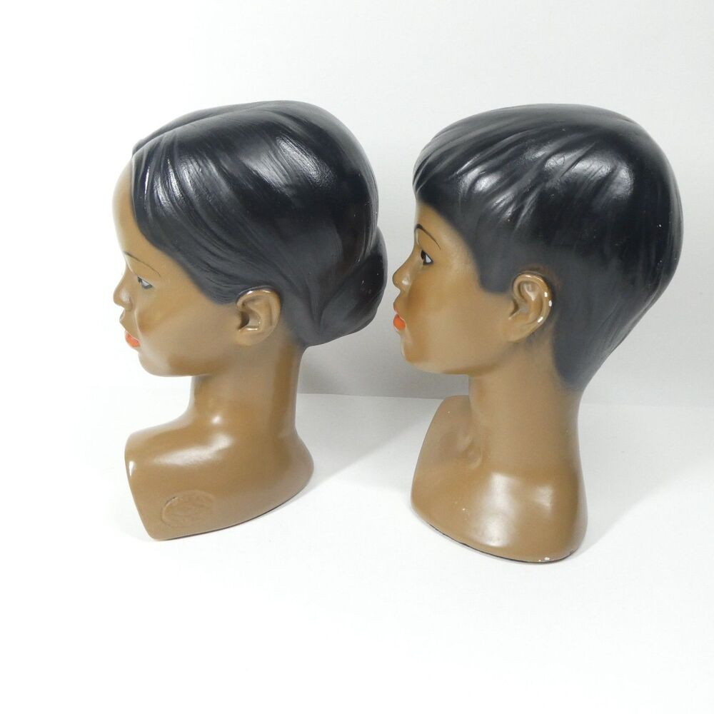 2 Marwal Busts Chalkware 1960s African American Heads Statues Ceramic MCM - Picture 10 of 15